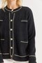 Black Bearded Knitwear Fabric Long Sleeve Relaxed Cut Cardigan with Garnish and Button Detail - 5