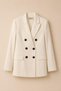 Cream Textured Fabric Double-Breasted Collar Classic Cut Blazer Jacket with Six Buttons and Flap Pocket Detail