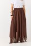 Brown Chiffon Fabric Elastic Waist Asymmetrical Cut Lined Skirt with Stone Detail Casual Skirt - 4