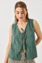 Green Lined Woven Fabric V-Neck Regular Cut Vest with Tie Front and Stitching Detail - 3