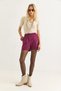 Plum Cashmere Fabric High Waist Button Detailed Regular Fit Shorts with Pockets - 2