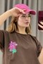 Brown Two Yarn Fabric Crew Neck Basic Form Floral Printed Short Sleeve T-Shirt - 2
