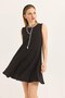 Black Knitted Fabric Crew Neck Sleeveless Mini Dress with Front Stitching Detail