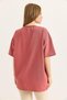 Dusty Rose Cotton Crew Neck Drop Shoulder Oversize T-Shirt with Leopard Ribbon Print Detail - 4