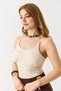 Cream-Colored, Stretchy, Textured, Slim-Fit Crop Blouse with Thin Straps and Padded Chest Detail. - 5