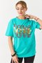 Green Cotton Flexible Textured Crew Neck Short Sleeve Basic Comfortable Fit Love Printed T-Shirt - 4