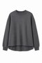 Anthracite Cotton Crew Neck Long Sleeve Sweatshirt with Side Slit Detail and Relaxed Fit