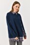 Navy Blue Cotton Woven Shirt Collar Long Sleeve Relaxed Fit Plaid Detailed Buttoned Tunic - 2