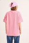 Pink Cotton Fabric Crew Neck Oversize Short Sleeve Chest Printed Relaxed Fit T-Shirt - 2