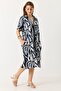 Gray Light Woven V-Neck Short Sleeve Relaxed Fit Patterned Side Pocket Midi Length Dress - 2