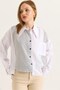 White Striped Garnished Shirt Collar Comfortable Fit Reverse Pocket Detailed Buttoned Long Sleeve Shirt - 2