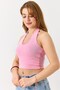 Pink Stretchy Textured Halter Neck U-Neck Slim Fit Sleeveless Basic Crop Blouse - 4