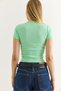 Green Corduroy Stretch Fabric Crew Neck Short Sleeve Cherry Embroidery Slim Fit Knitted Blouse - 3
