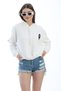 White Cotton Fabric Hooded Collar Oversized Cut Long Sleeve Sweatshirt with Embroidery Detail - 3