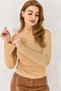 Mink Cashmere Textured High-Neck Long-Sleeved Blouse with Transparent Detail, Suitable for Daily Use
