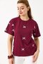 Burgundy Cotton Fabric Crew Neck Short Sleeve Fit Cut Bow Detail Knitted T-Shirt