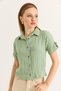 Aqua Green Muslin Soft Textured Shirt with Collar, Short Sleeves, Buttoned, Regular Fit Modern Shirt
