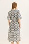 Gray Woven Linen Fabric Belt Detailed Pocketed Modern Cut Dress with Slits on the Sides - 5