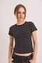 Black Cotton Lycra Stretch Fabric Crew Neck Short Sleeve Compact Striped T-Shirt - 3