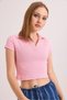 Pink Camisole Knitted Fabric Polo Collar Short Sleeve Basic Slim Fit Ribbed Crop Blouse