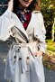 Beige Woven Fabric Double-Breasted Collar Long Sleeve Buttoned and Belted Waist Pocketed Form Trench Coat - 5