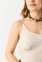 Cream-Colored, Stretchy, Textured, Slim-Fit Crop Blouse with Thin Straps and Padded Chest Detail. - 6
