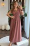 Dusty Rose Cotton Fabric V-Neck Tie Detail Elastic Comfortable Cut Long Dress