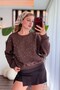 Brown Cotton Blend Crew Neck Long Sleeve Stone Detailed Comfortable Fit Sweatshirt - 2