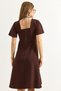 Brown Crepe Fabric Square Neck Short Flounce Sleeves Midi Length Flared Cut Dress - 5