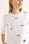 White Crew Neck Drop Shoulder Oversize Eye Print Relaxed Fit Short Sleeve T-Shirt - 3