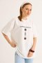 White Cotton Blend Crew Neck Short Sleeve T-Shirt with Text and Figure Printed on the Front in Standard Fit