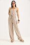 Mink Modal Fabric Thin Straps Waist Belted Side Pockets Relaxed Fit Patterned Jumpsuit