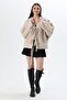 Beige Cotton Polyester Blended Fuzzy Textured Front-Tie Standard Fit Cashmere Jacket - 5