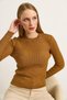 Taba Knitwear Knitted Crew Neck Long Sleeve Slim Fit Ribbed Textured Sweater