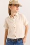 Cream Muslin Soft Textured Shirt with Collar, Short Sleeves, Comfortable Fit, Buttoned Front Shirt - 2