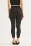 Black Ribbed Polyester Fabric High Waist Gathering Effect Stretchy Textured Knitted Leggings - 5