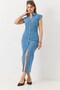 Light Blue Lycra Stretch Fabric Shirt Collar Slim Fit Draped Detailed Buttoned Denim Dress