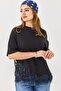 Black Stretchy Textured Crew Neck Short Sleeve T-Shirt with Double Form Hem and Lace Detail - 3