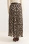 Brown Chiffon Fabric Belted Pleated Floral Patterned Lined Long Skirt - 5