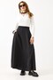 Black Woven Fabric Flexible Elastic Waist Comfortable Cut Long Skirt with Side Pockets