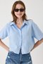 Blue Cotton Fabric Short Sleeve Shirt with Collar, Cropped Fit, Front Buttoned Woven Shirt - 4