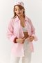 Pink Textured Transparent Fabric Shirt Collar Off-Shoulder Oversized Buttoned Long Sleeve Shirt - 3