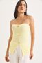 Yellow Ottoman Fabric Strapless Collar Button Detailed Ribbed Textured Knitted Blouse - 2