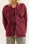 Burgundy Cashmere Fabric V-Neck Standard Cut Long Sleeve Jacket with Three-Tie Detail on the Front - 5