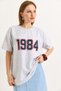Gray Stretch Fabric Crew Neck Drop Shoulder Oversize Nineteen Eighty Four Printed T-Shirt - 2