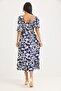 Navy Blue Woven Polyester Balloon Sleeve Square Neck Gipe Detailed Long Loose Cut Patterned Dress - 5