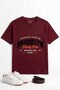 Burgundy Stretchy Textured Crew Neck Short Sleeve Letter Printed Comfortable Fit T-Shirt