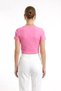 Pink Stretchy Knitted Fabric Crew Neck Short Sleeve Solid Color Slim Fit Crop Blouse - 3