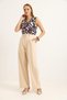Leopard Cotton Stretch Fabric V-Neck Zero Sleeve Regular Form Patterned Knitted Blouse - 2