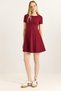 Burgundy Stretchy Lycra Fabric Crew Neck Short Sleeve Mini Flared Cut Line Detailed Dress - 5
